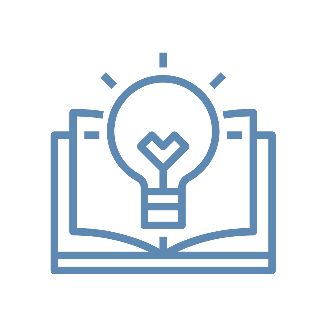 An icon of an open book with a light bulb on top of it.