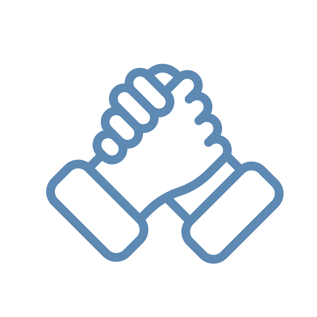 Icon of hands clasping together, as a team